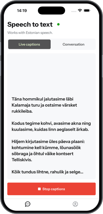 Soundfr kõne tekstiks rakenduse eelvaade